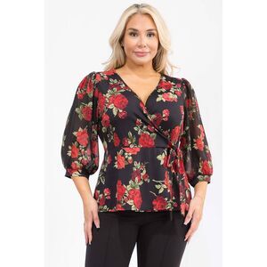 Floral Wrap Blouse - Plus